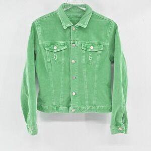 Hudson Corduroy Trucker‎ Jacket Womens Size S Green Distressed Stretch Cotton